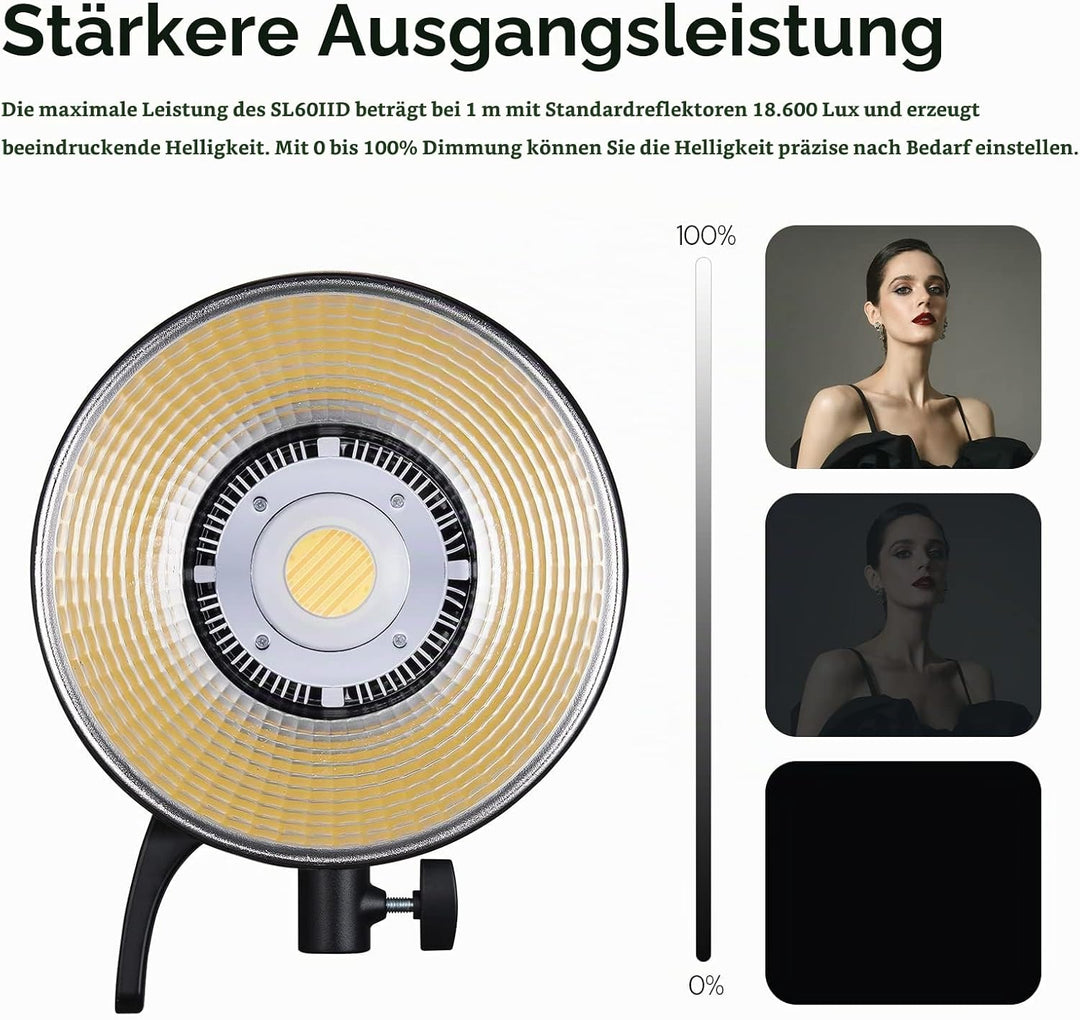 Godox SL60IID LED-Videoleuchte, 70 W 5600 K CRI 96 TLCI 97 LED-Studioleuchte mit Bowens-Halterung, 8