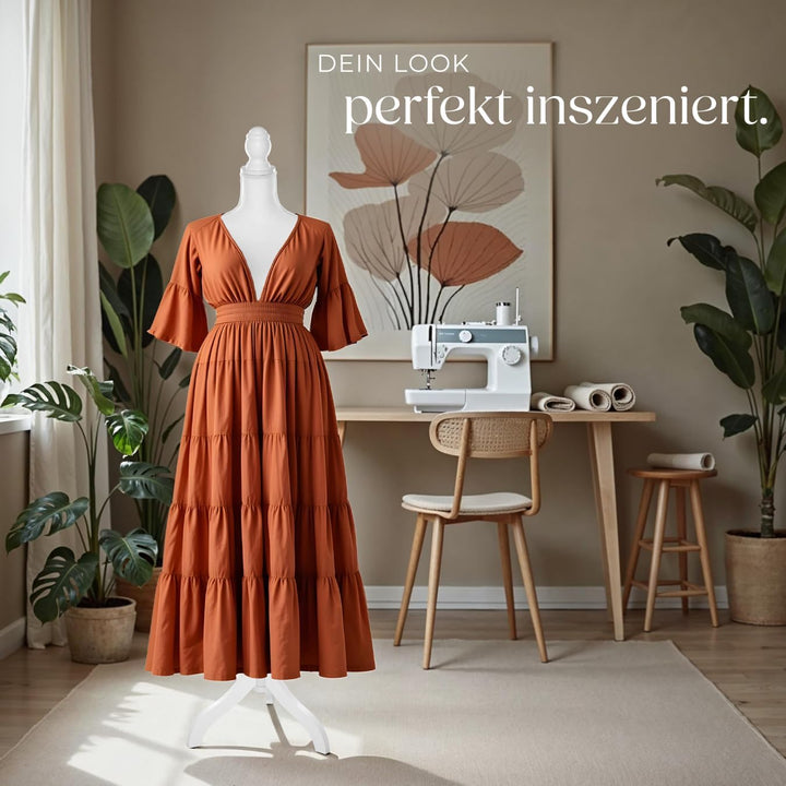 TecTake Damenbüste Schneiderpuppe Büste Torso mit Holzstandfuss | Höhenverstellbar: 133 – 168 cm - D