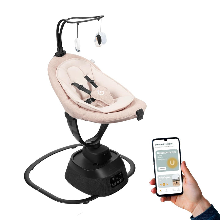 Babymoov elektrische Babyschaukel Swoon Evolution Connect Mocca - mit Smartphone App - Musikstreamin
