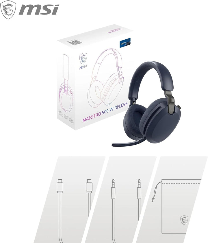 MSI Maestro 500 Wireless Navy Headset, aktive Geräuschunterdrückung, Transparenzmodus, 2,4 GHz, Blue