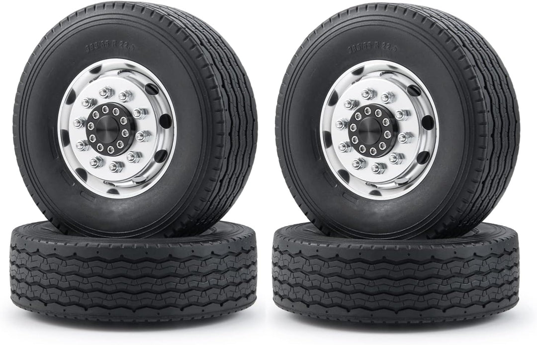 AXspeed 4 Stück Metall Vorderrad Felgen & Reifen RC Räder Reifen Felgen Set für 1/14 Tamiya Traktor