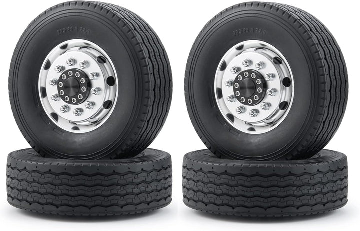 AXspeed 4 Stück Metall Vorderrad Felgen & Reifen RC Räder Reifen Felgen Set für 1/14 Tamiya Traktor