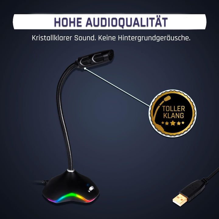 KLIM Rhapsody RGB Mikrofon: PC + USB, Beste Klangqualität, Sprachaufnahmen, Spracherkennung, Streami