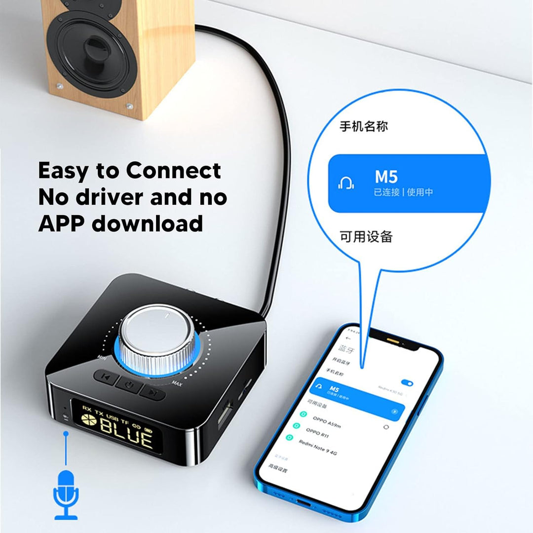 Goshyda Bluetooth-Sender-Empfänger, V5.0 Bluetooth-Adapter, Wiederaufladbare LED-Digitalanzeige, Dra