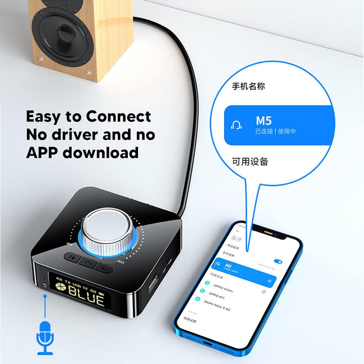 Goshyda Bluetooth-Sender-Empfänger, V5.0 Bluetooth-Adapter, Wiederaufladbare LED-Digitalanzeige, Dra