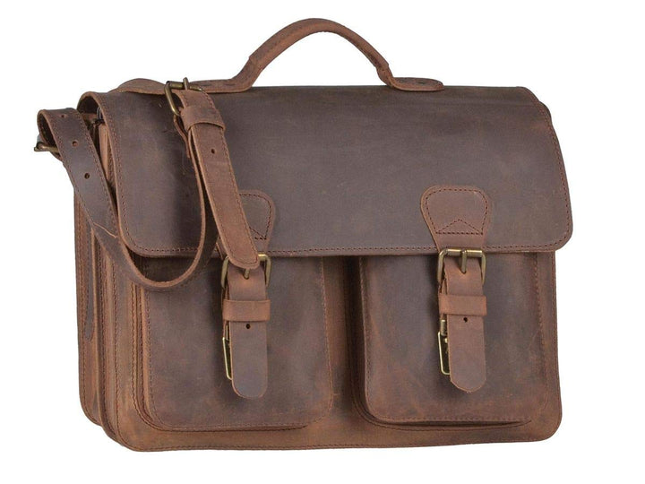 Ruitertassen kleine Aktentasche 38cm Herren Damen Leder Schultasche Ranger braun Lehrertasche 2 Fäch