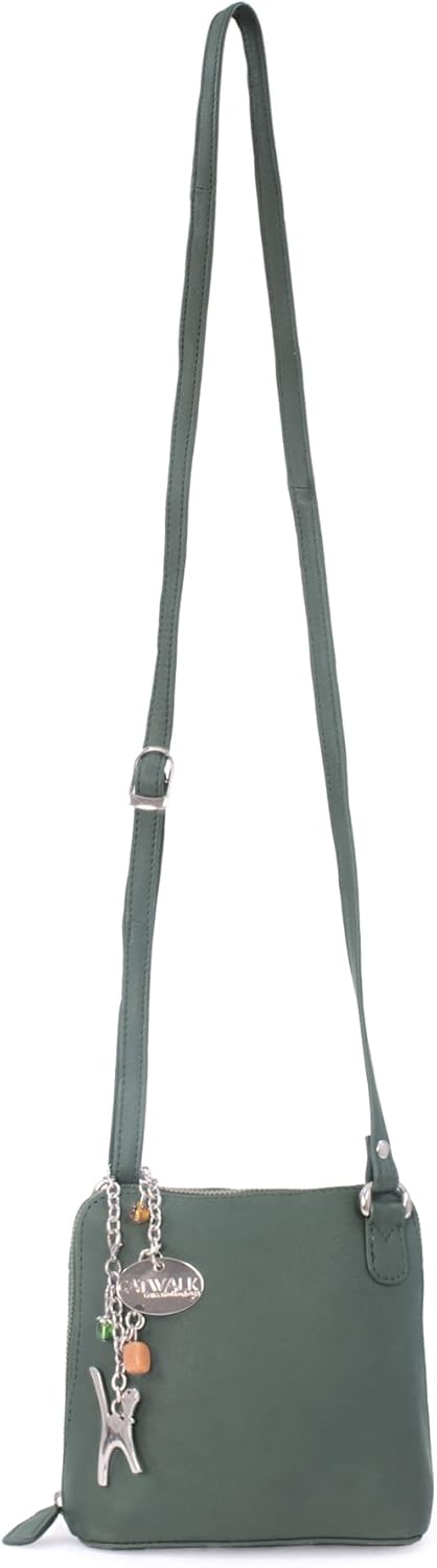 Catwalk Collection Handbags - Leder - Klien Umhängetasche/Schultertasche - LENA S Grün, S Grün