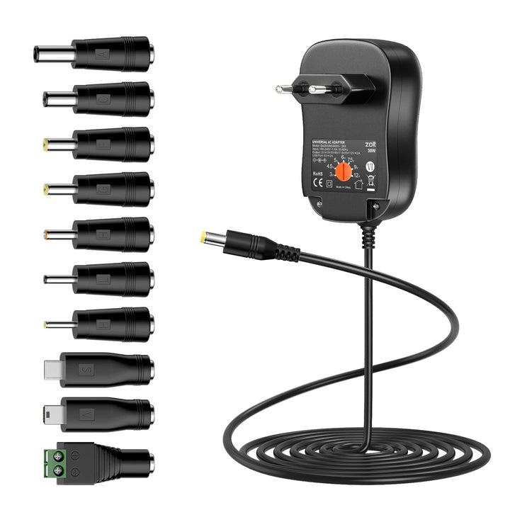 Zolt Universal AC zu DC 3V 4.5V 5V 6V 7.5V 9V 12V 2A Netzteil mit 5V 2A USB Port und 10 DC Steckern