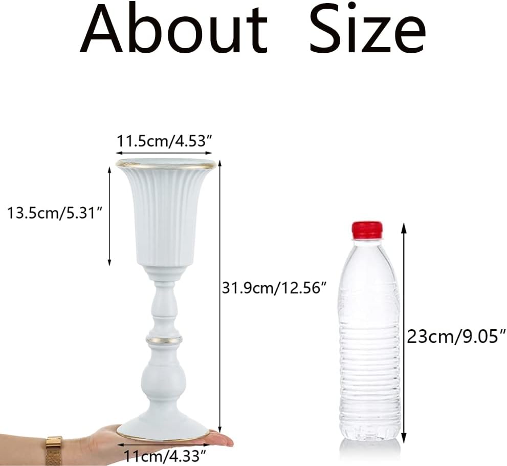 NUPTIO 2 Stück Metall Blumenvase Weiss Tischdekoration Herzstück, Elegante Hochzeit Mittelstücke Vas