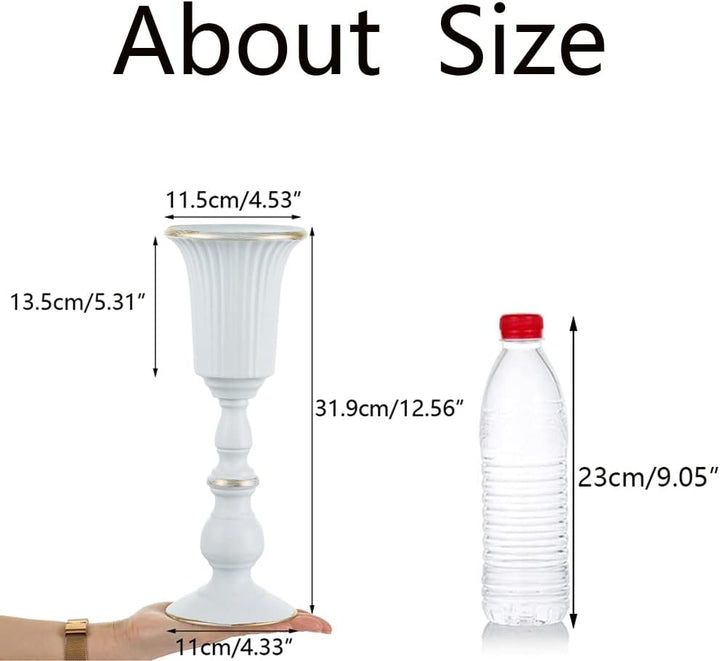 NUPTIO 2 Stück Metall Blumenvase Weiss Tischdekoration Herzstück, Elegante Hochzeit Mittelstücke Vas
