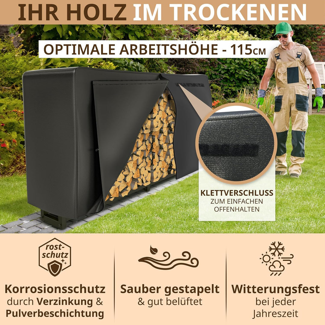 Kaminholzregal aussen Metall 223x25x115cm