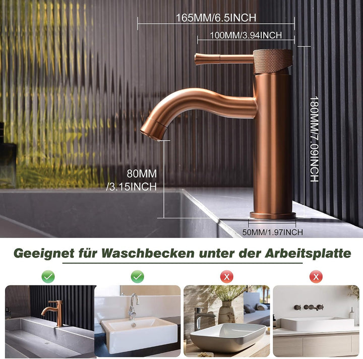 Wasserhahn Rose Gold mit Verlängerung, Strahlregler,Waschtisch Waschtisch,für Badezimmer Waschtische