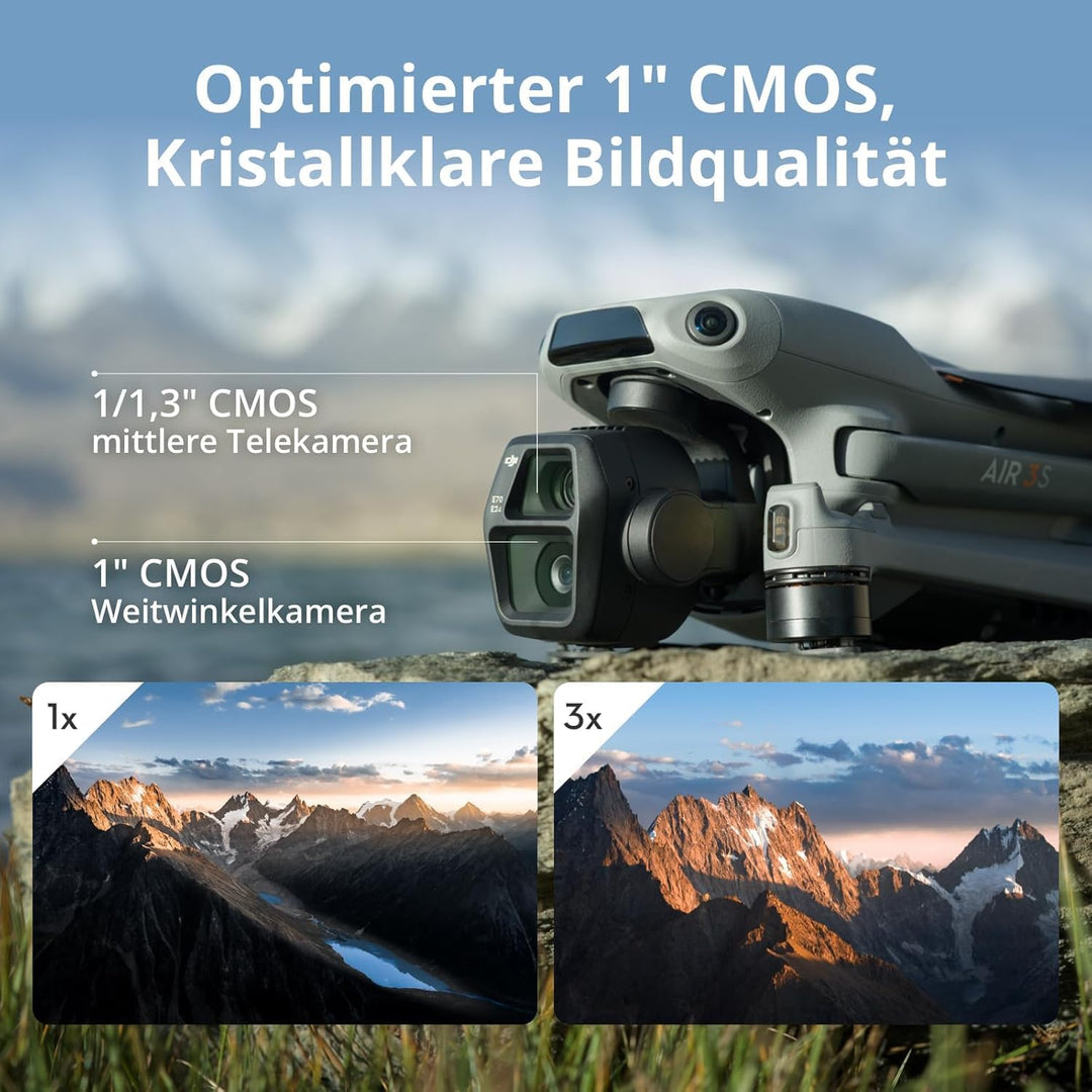 DJI Air 3S Fly More Combo (RC 2 Fernsteuerung mit Bildschirm), Drohne mit 1" CMOS Weitwinkel- &amp; mitt