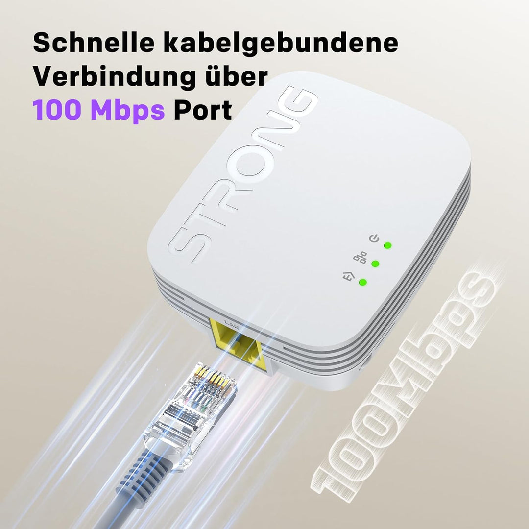 STRONG Powerline 600 KIT Mini mit 600 Mbits/s, Reichweite von 300m, 1x LAN Anschluss PowerLAN-Adapte