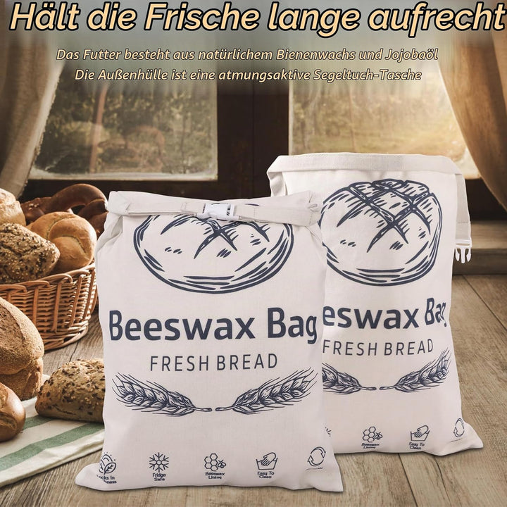 2 Stück Bienenwachs Brotbeutel 43×33cm Leinen Brottüten Beeswax Bread Bag Bio Wiederverwendbare mit