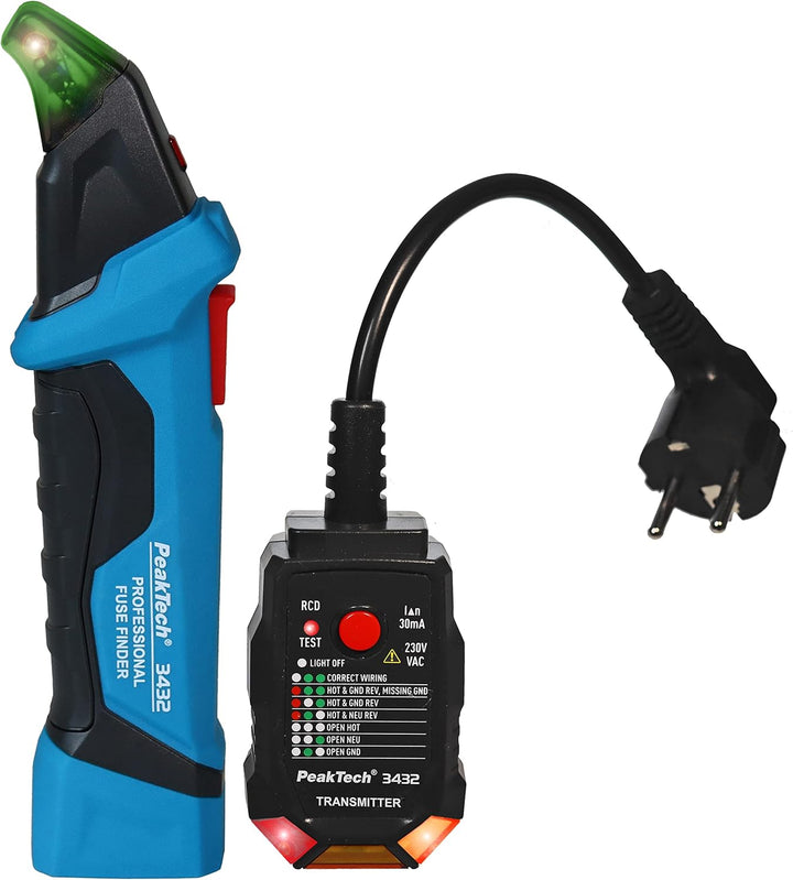 PeakTech 3432 Sicherungsfinder/Stromkreisfinder mit Steckdosentester für 230V Schuko & 3434 – Leitun