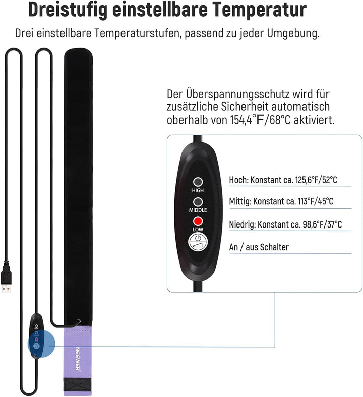 NEEWER USB 500mm Objektivwärmer mit FPC, schnelle, gleichmässige Heiztechnik für DSLR Kameraobjektiv