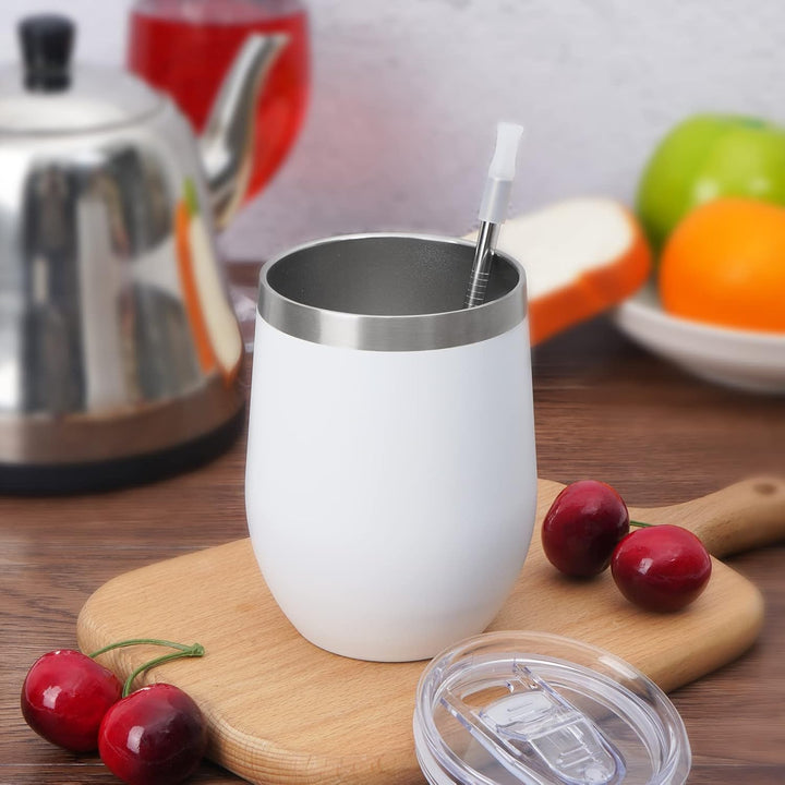 Joymaking 4 Stück Weinbecher Edelstahl, Stemless Weinbecher mit Deckel, Doppelwandige Unbreakable Tr