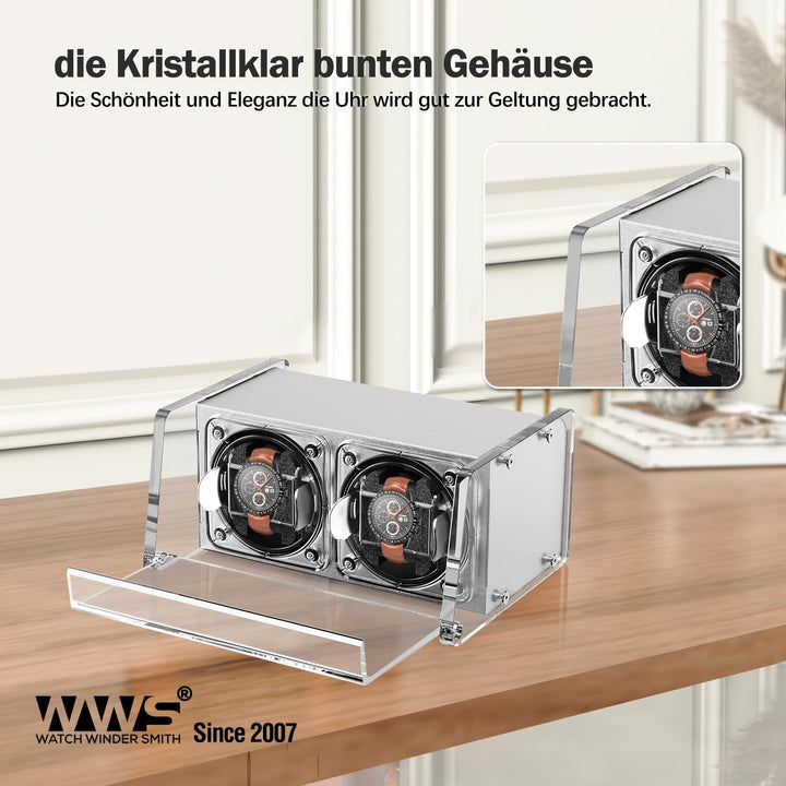 Watch Winder Smith Uhrenbeweger mit Mittelrotationsstoppfunktion – für 2 Uhren – geeignet für grosse