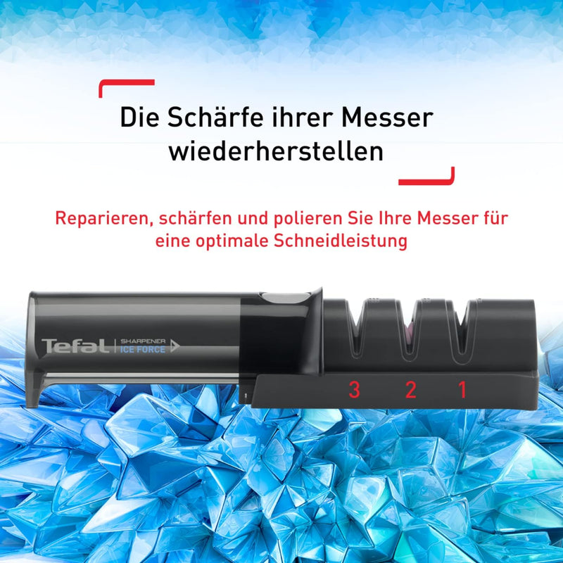 Tefal K26505 Ice Force Messerschärfer, 3-Schritte-Schleifprozess, nachschärfen + ausbessern, gut für