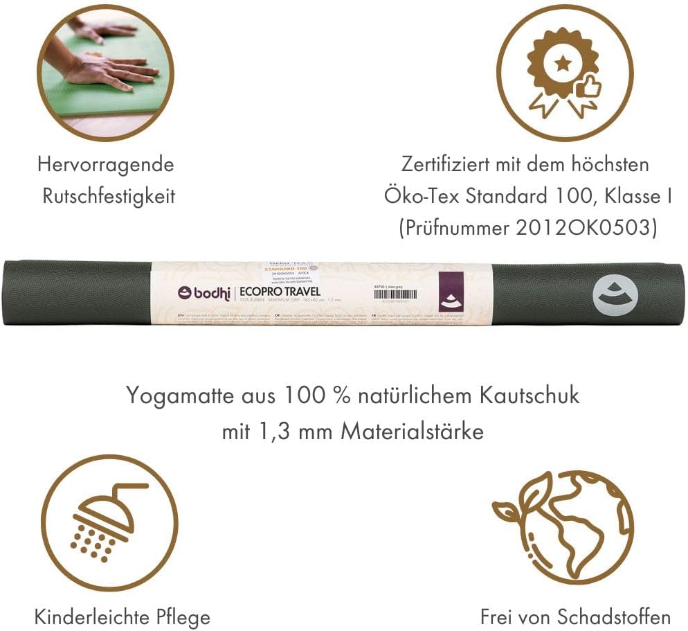 Bodhi Yogamatte ECO PRO Travel | Superleicht & Faltbar | Extrem Rutschfester Naturkautschuk | Ökolog