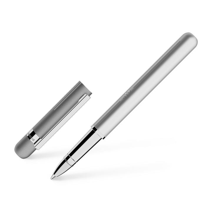 Otto Hutt Tintenroller D03 Messing/Stahl Perlmuttweiss-Platin 14cm, Minengrösse M, Schriftfarbe Blau