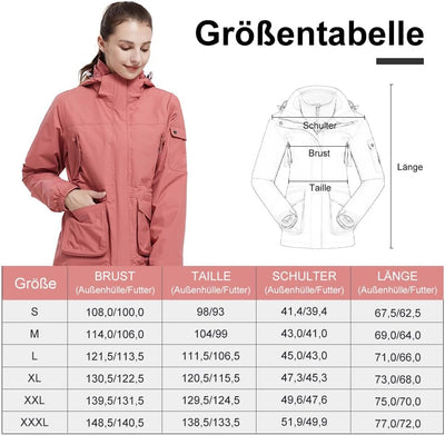 OutPro Damen 3-in-1-Skijacke wasserdicht winddicht Winterjacke Outdoor Wandern mit Fleece gefüttert