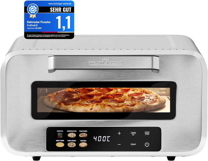 ProfiCook® Pizzaofen elektrisch | 400°C | echter Pizzastein | inkl. Pizzaheber | variable Zeit und T