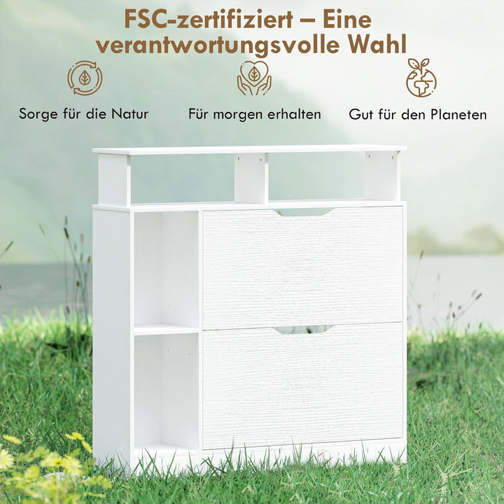 HOMCOM Schuhschrank mit 2 Klappen Schmal Schuhkipper mit Verstellbar Trennwand, offenem Fach Schuhre