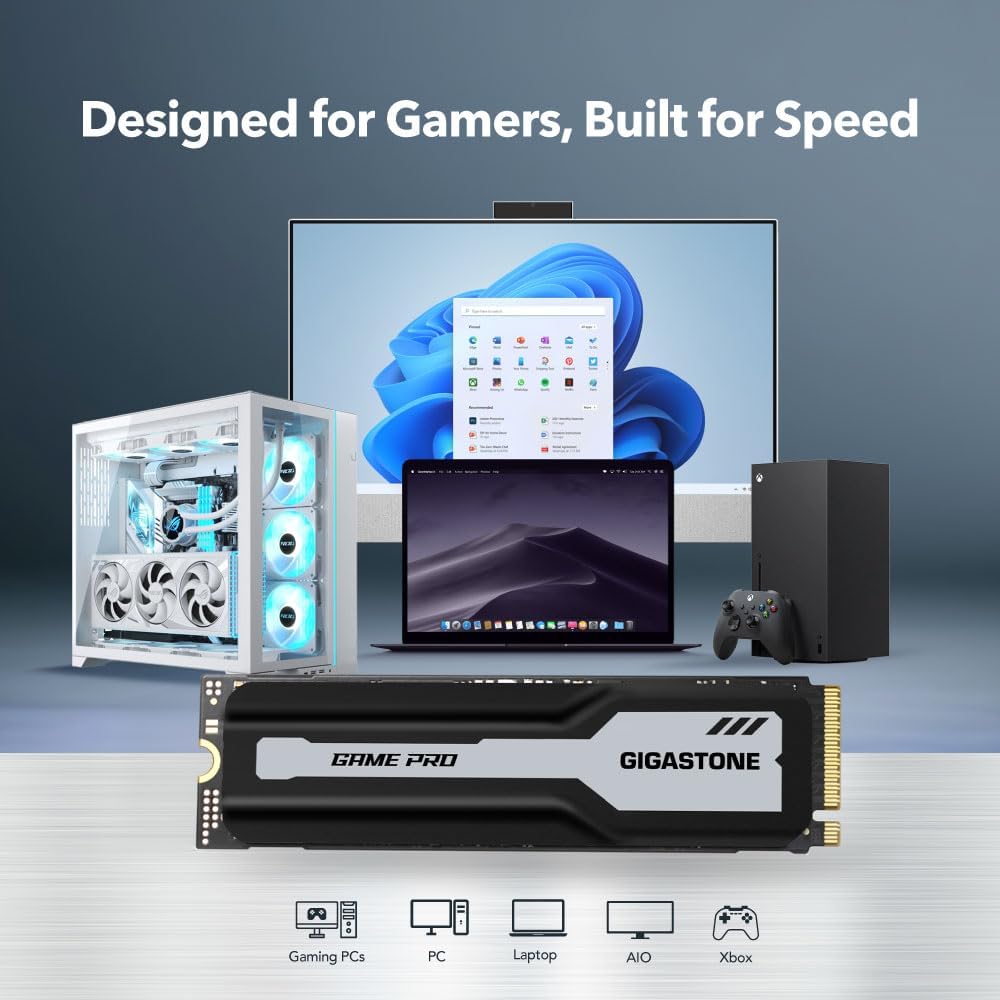 Gigastone M.2 SSD 4TB mit Kühlkörper Optimiert für PS5 NVMe SSD M.2 2280 PCIe Gen4 Ultraschnelle Int