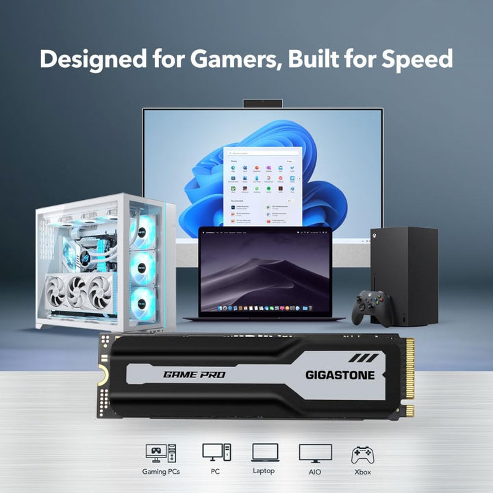 Gigastone M.2 SSD 2TB mit Kühlkörper Optimiert für PS5 NVMe SSD M.2 2280 PCIe Gen4 Ultraschnelle Int