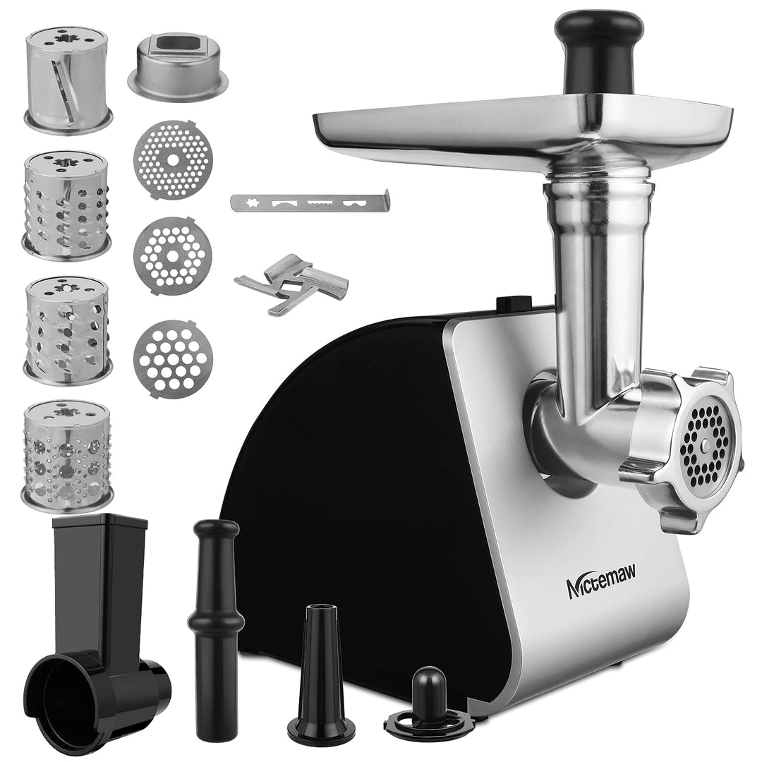 Fleischwolf Elektrisch,2000W Multi Küchenmaschine Wurstmaschine mit 3 Lochscheiben, 4 Kegel-Klingen,
