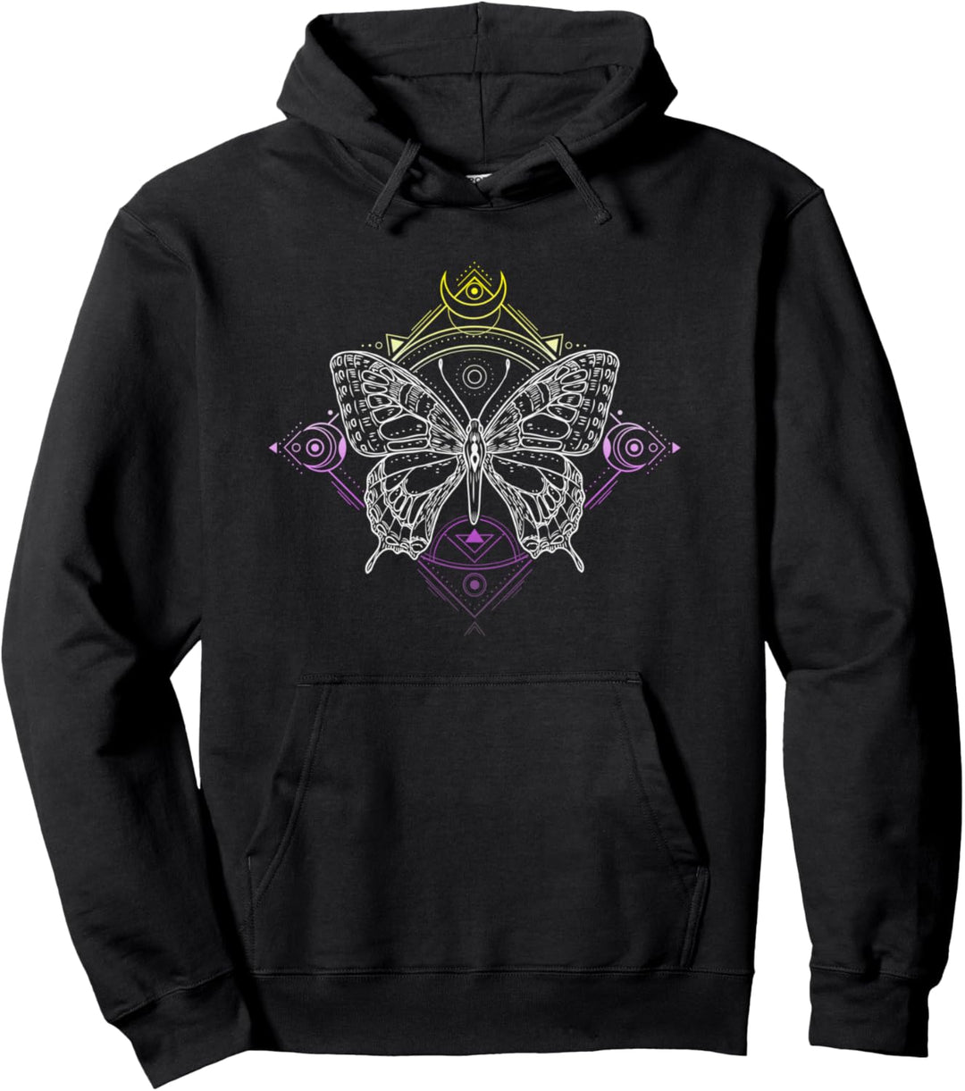 Nicht-binäre Pride Flaggenfarben, Okkulter Schmetterling Pullover Hoodie