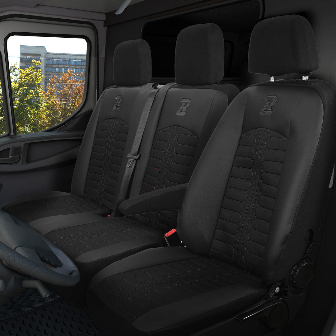 LUCARO Sitzbezüge Auto für Mercedes Sprinter 3 ab 2018 - Sitzbezügesets 1+2 - Auto Sitzbezüge Schwar