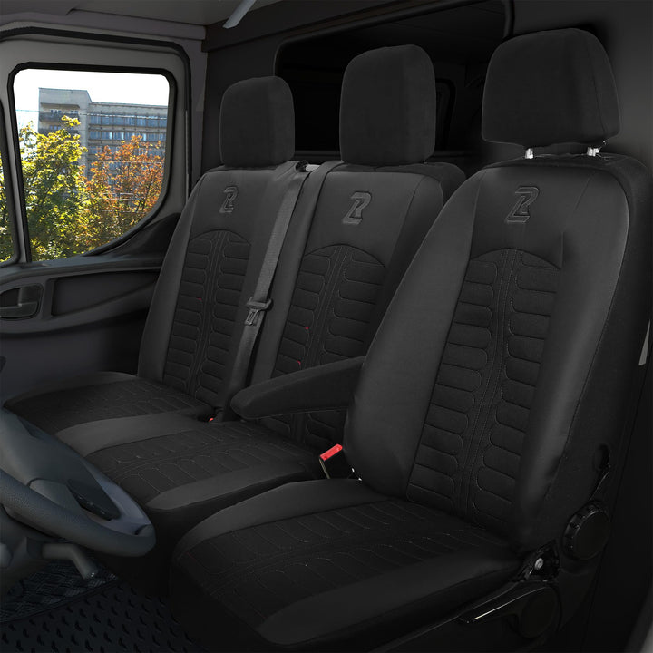 LUCARO Sitzbezüge Auto für Mercedes Sprinter 3 ab 2018 - Sitzbezügesets 1+2 - Auto Sitzbezüge Schwar