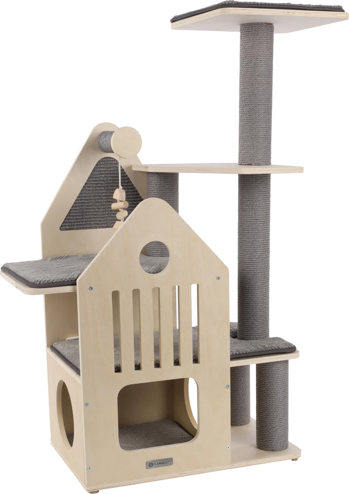 Flamingo Kratzbaum Kaisa – Grau & Beige – 114 cm | Stilvoll, funktional & gemütlich!, Kaisa – Grau &