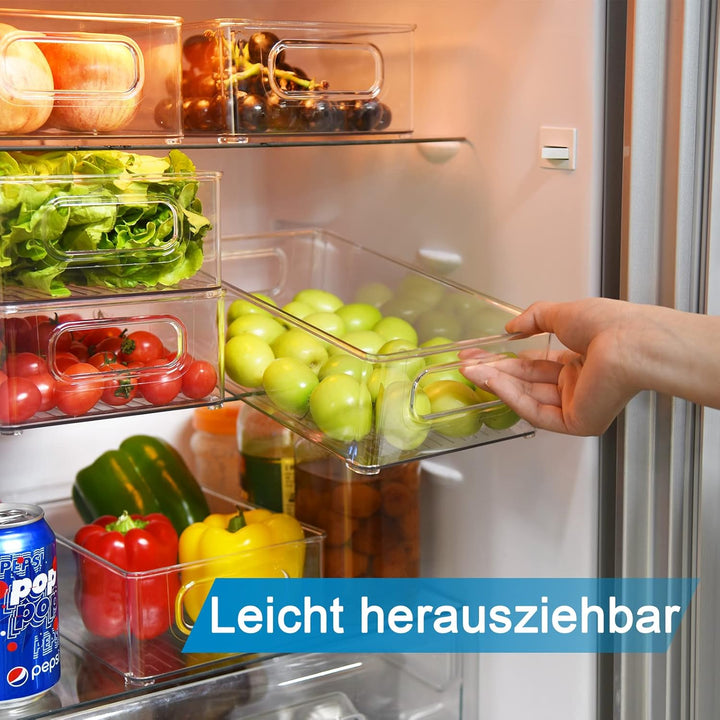 Herrfilk Kühlschrank Organizer 6er Set, Durchsichtig Stapelbare Aufbewahrungsbox mit Griff, Tidy Fri