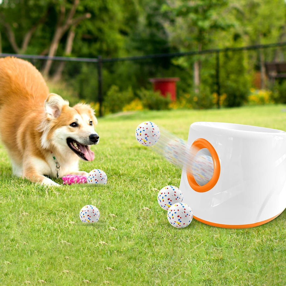 Ballwurfmaschine für Hunde, Ballmaschine Hund mit 6 E-TPU Tennisbälle, Interaktives Hundespielzeug E