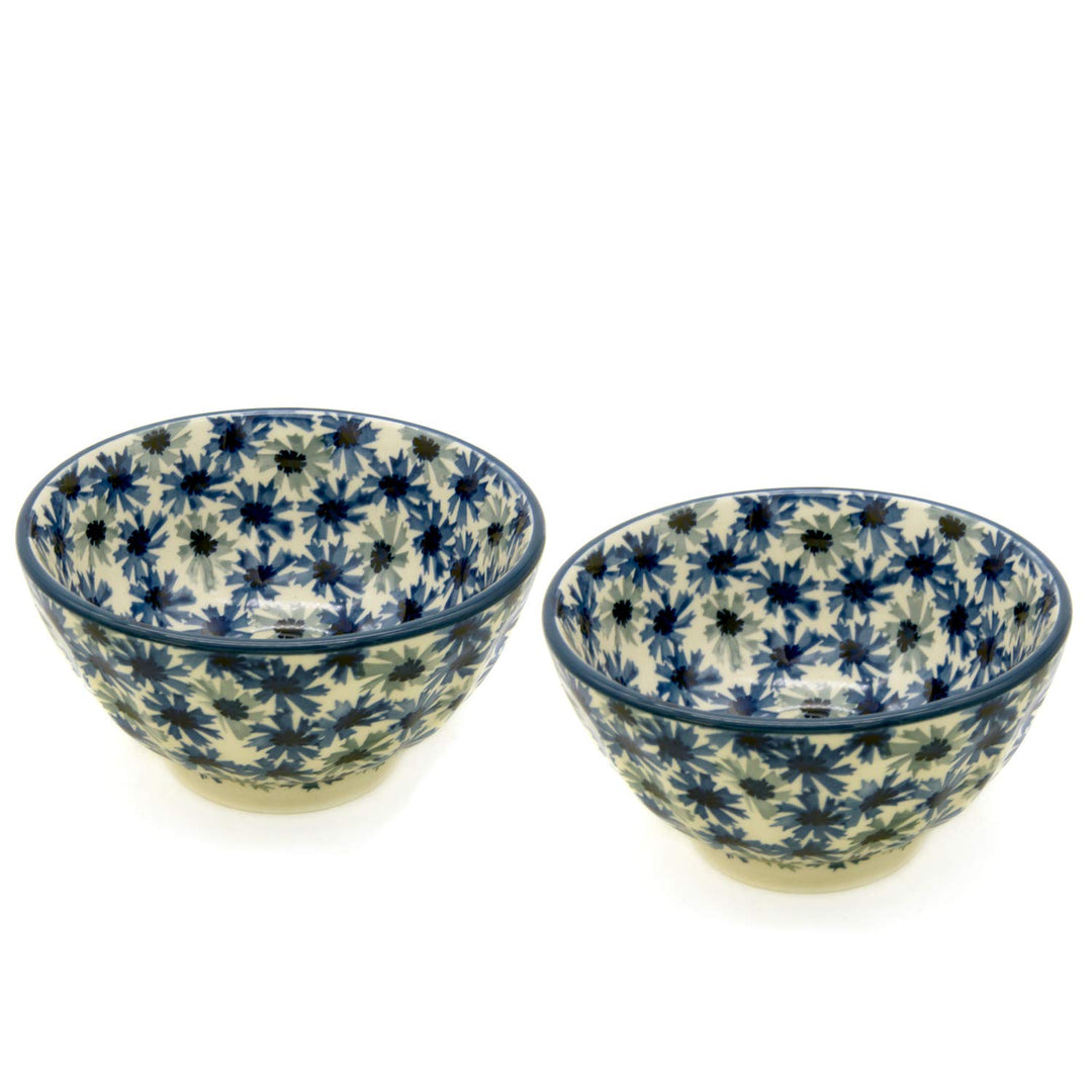 Bunzlauer Reis-Schalen 13,5 cm geriffelt im Set zu 2 Stück (Dekor Kornblumen), Dekor Kornblumen