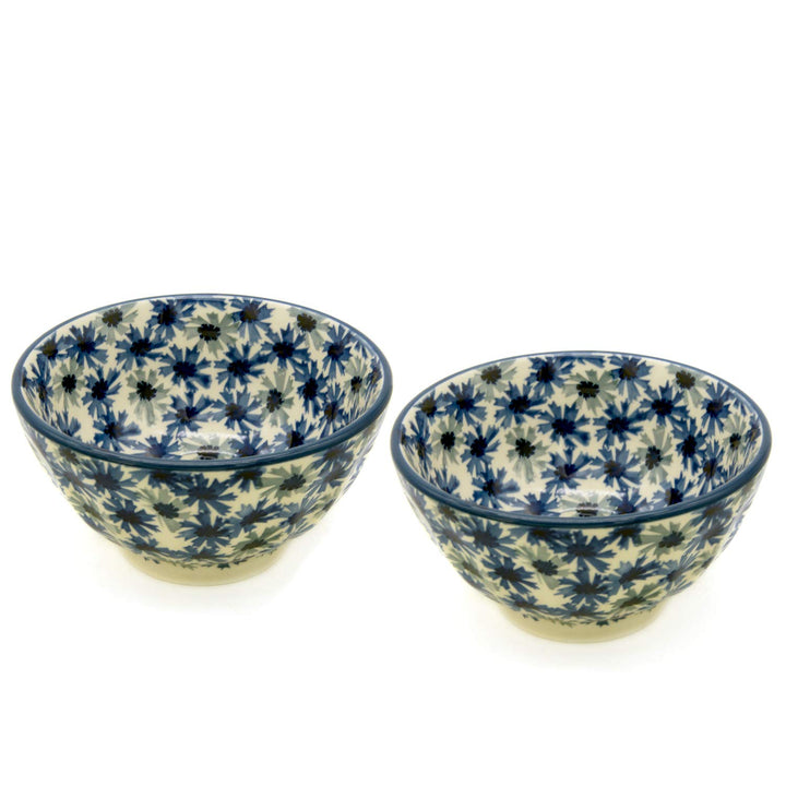 Bunzlauer Reis-Schalen 13,5 cm geriffelt im Set zu 2 Stück (Dekor Kornblumen), Dekor Kornblumen