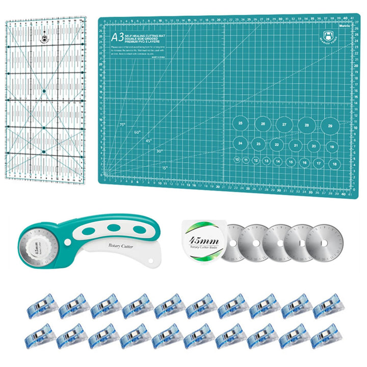 Rollschneider Set - 45mm Rollschneider Stoffschneider Set inkl. A3 Schneidematte, Rollschneider, Ers