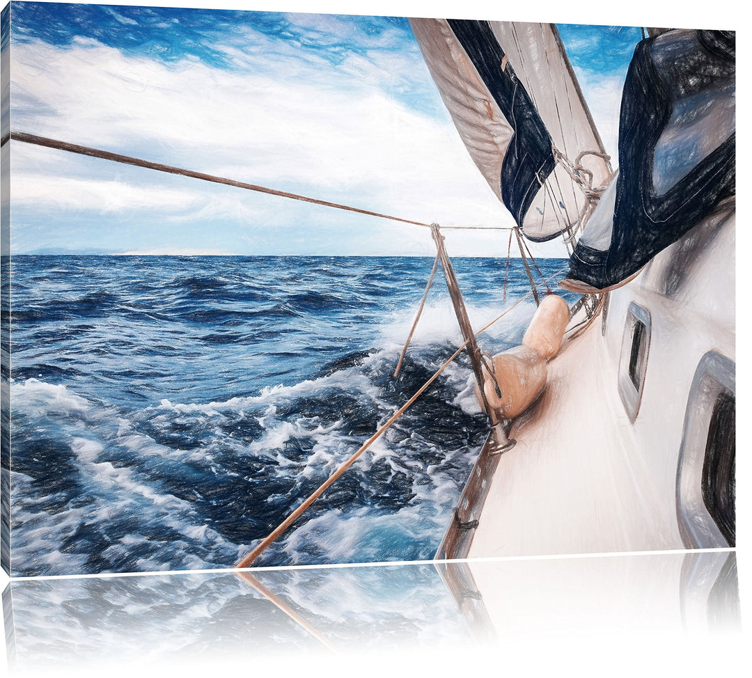 Pixxprint Die weissen Segel der Yacht als Leinwandbild/Grösse: 100x70 / Wandbild/Kunstdruck/fertig b