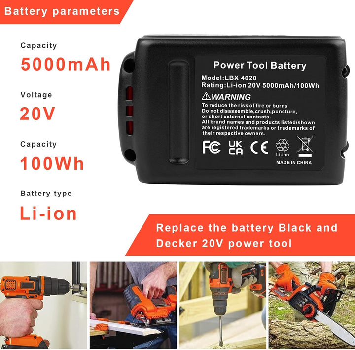 20V 5.0Ah Akku für Black+Decker 18V/20V ASUNCELL Li-ion Ersatzakku für alle 18V/20V Black & Decker H