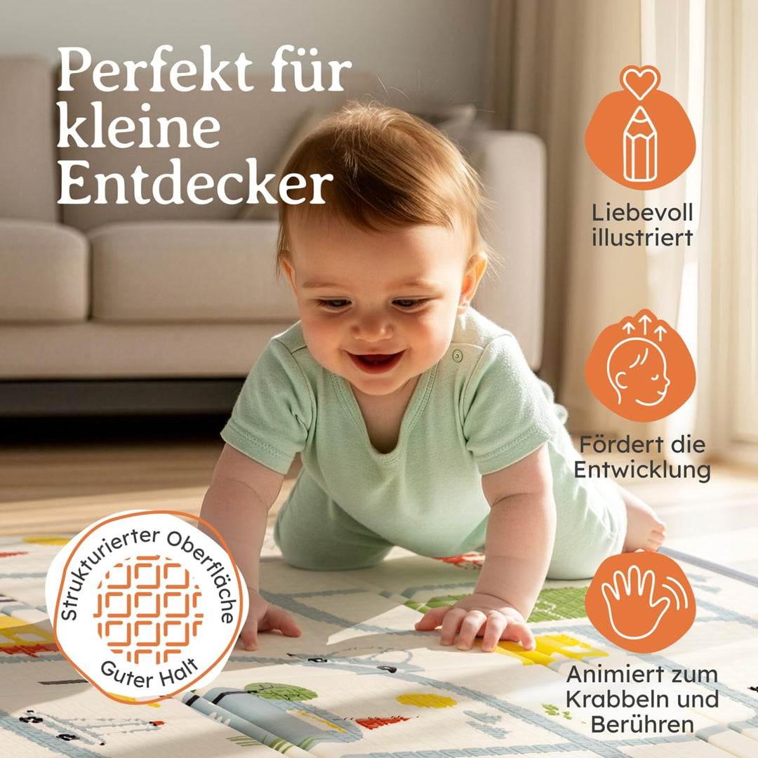 Laleni Krabbelmatte Baby 120x150x1 cm - wasserdichte Spielmatte Baby faltbar - isolierende Bodenmatt