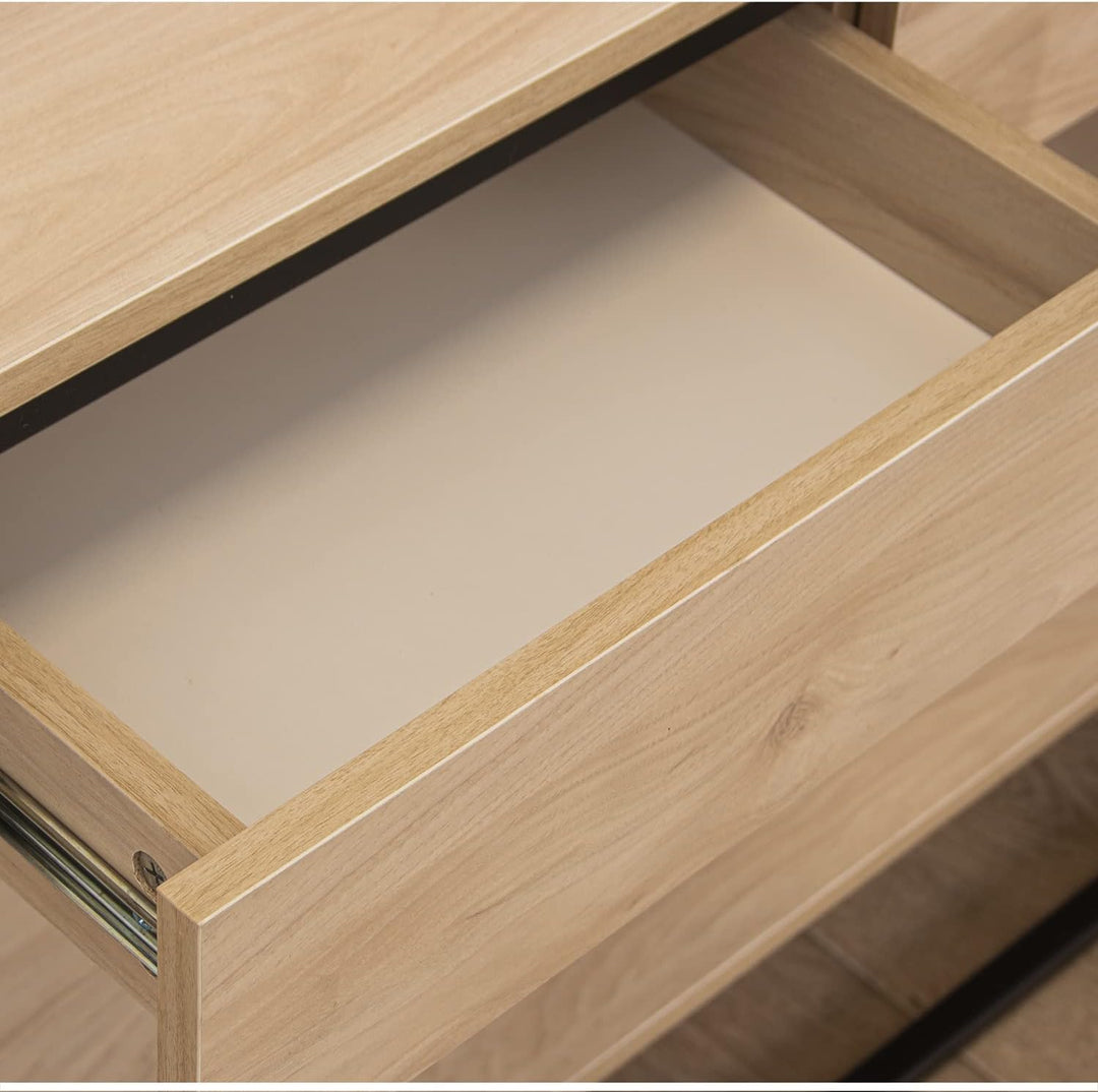 DRW Eingangstisch mit 2 Schubladen aus Metall und MDF in Natur und Schwarz, 100 x 35 x 75 cm, ESTAND