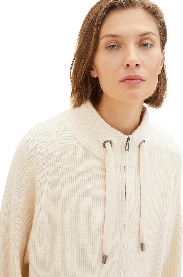TOM TAILOR Damen Strickjacke mit Stehkragen XL 10354-soft Beige Solid, XL 10354-soft Beige Solid