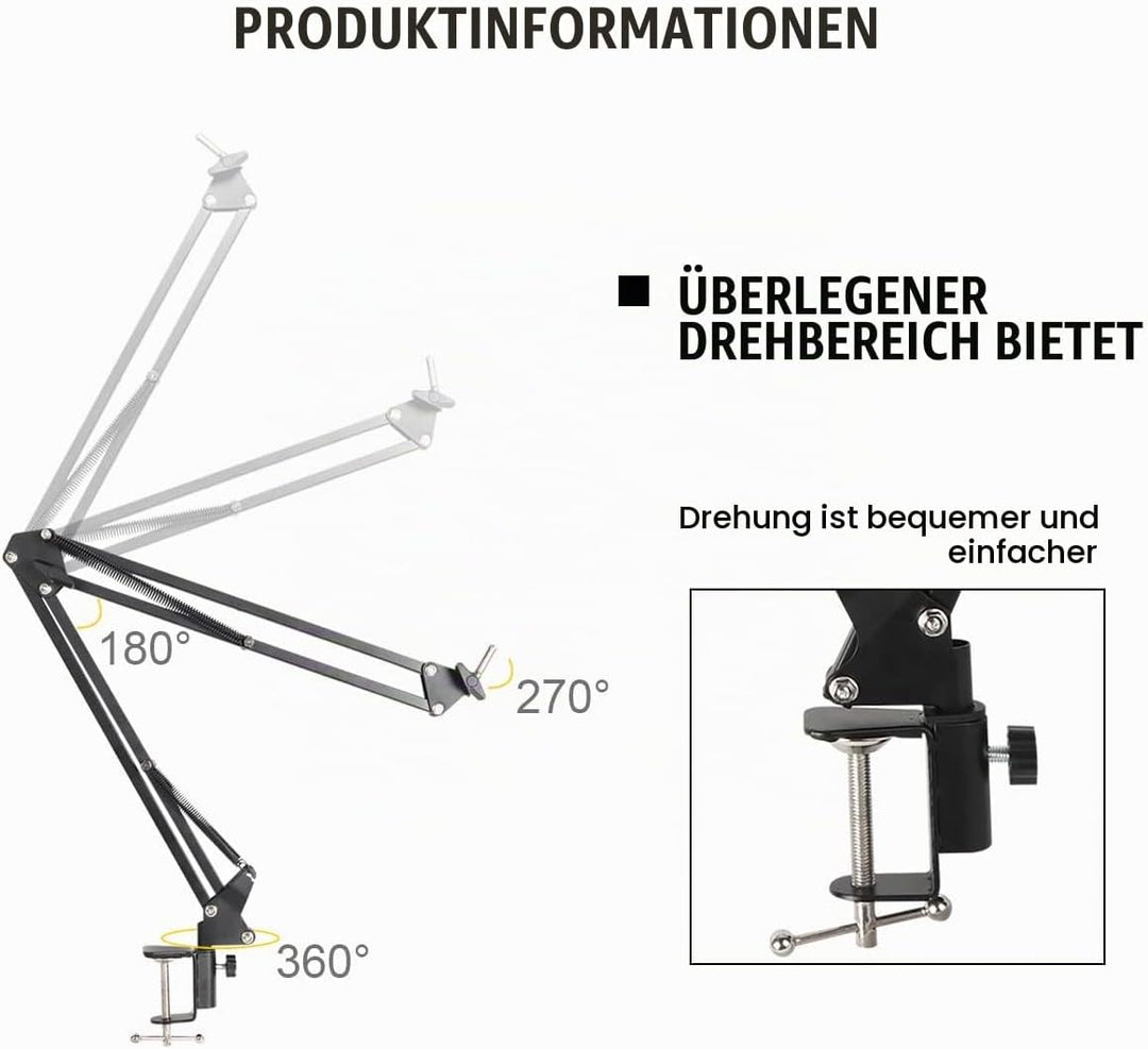 Micfuns Verstellbarer Mikrofonständer Professioneller Mikrofonhalter mit Spinne und Adapter für Stud