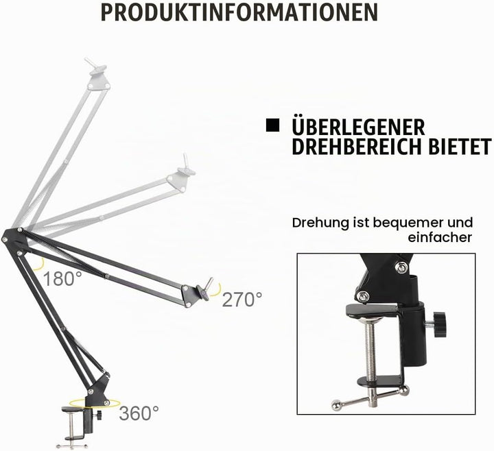 Micfuns Verstellbarer Mikrofonständer Professioneller Mikrofonhalter mit Spinne und Adapter für Stud