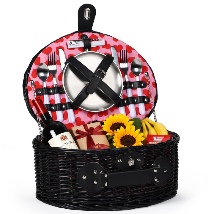 Picknickkorb Set für 2 Person mit Flaschenöffner, Besteck Set, für Camping, Strand, Wandern, BBQ und