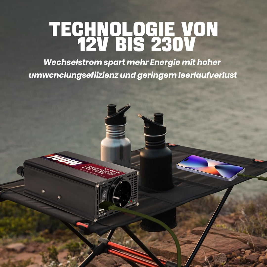 LVYUAN 500W Wechselrichter DC 12 V auf 230V AC Spannungswandler Auto Konverter 12 V mit Dual USB Por